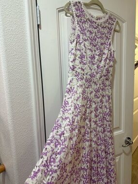 Monique Lhuillier White Maxi Dress with Lavender Floral Lace